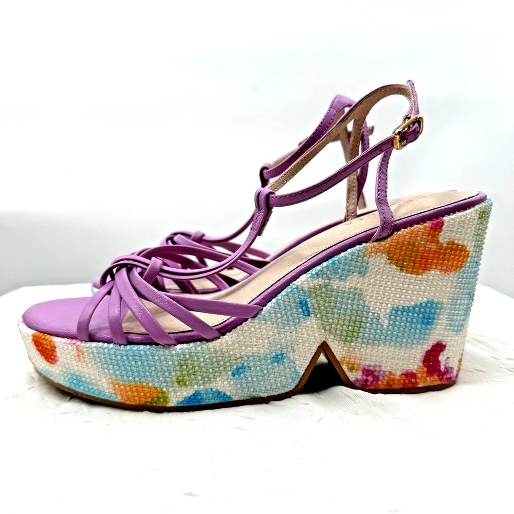 Cecelia Size 7.5 Lavender Purple Sparkly Watercolor Wedges Justine MSRP $169